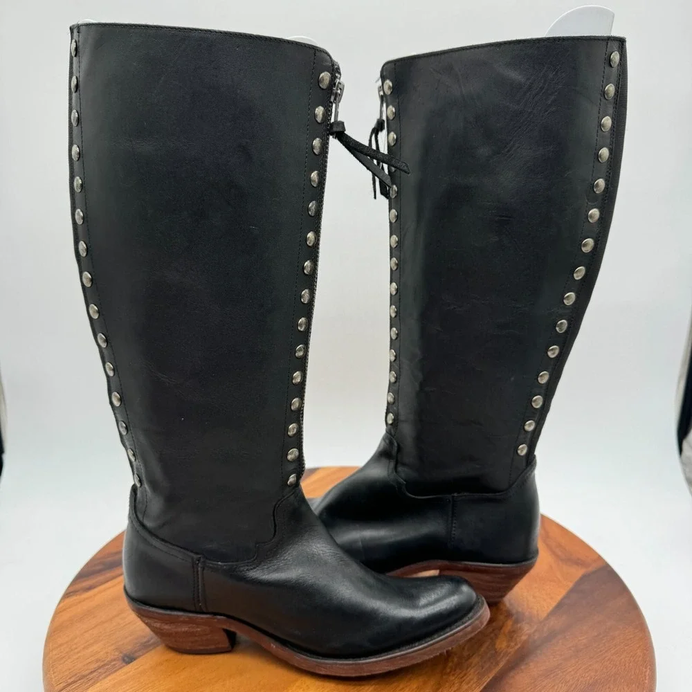 Reba by Justin Womens 5.5 Leslie Tall Western Boots Black Leather Cowboy Studded